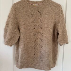 Boden Tan Crew Neck Sweater with Chevron Knit